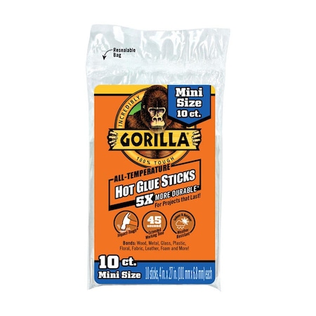 Gorilla Glue Gorilla  0.27 in. Dia. x 4 in. All Purpose Mini Glue Sticks, Clear, 10PK GO5556